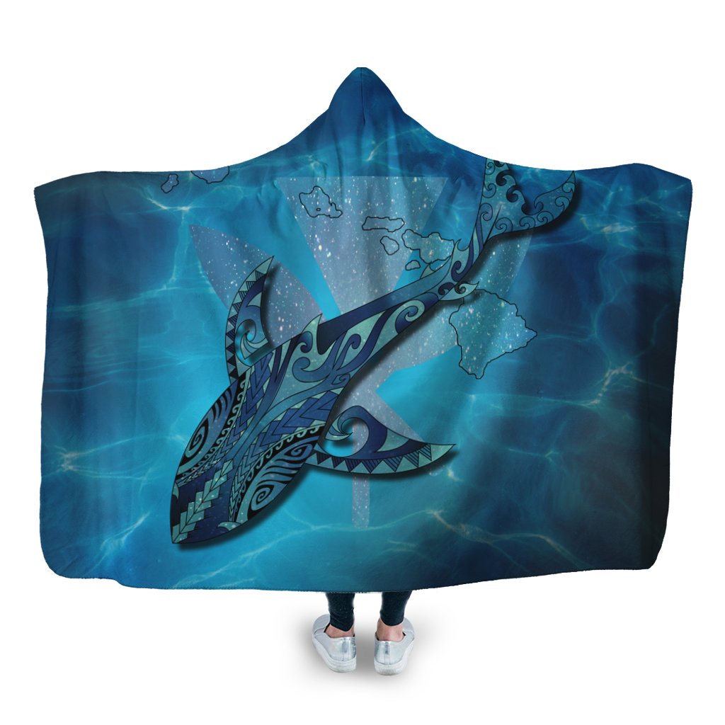 Hawaii Map Kanaka Galaxy Shark Hooded Blanket - AH Hooded Blanket White - Polynesian Pride