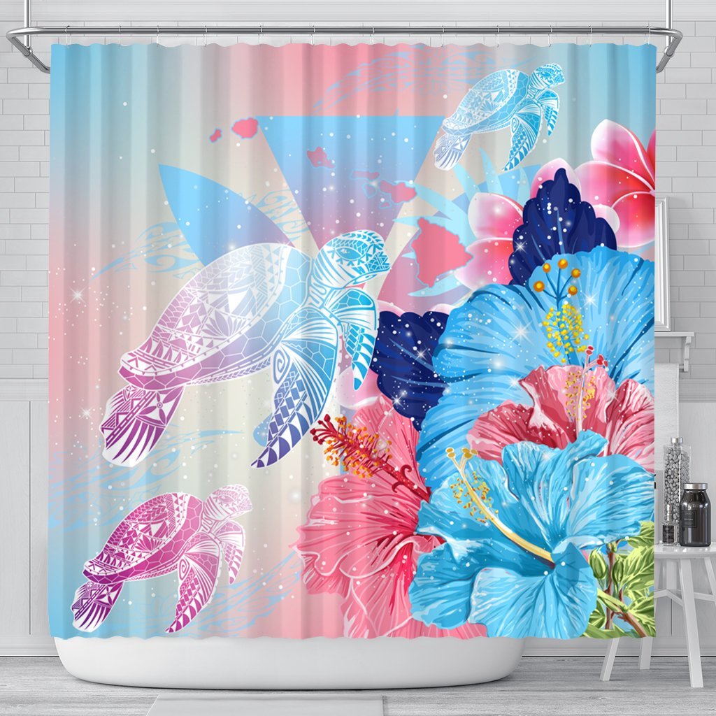 Hawaii Map Kanaka Hibiscus Polynesian Turtle Swimming Shower Curtain - Sweet Dream Style - AH 177 x 172 (cm) Black - Polynesian Pride