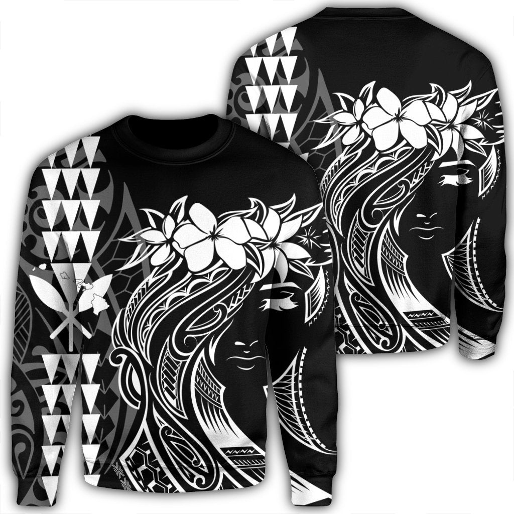 Hawaii Map Kanaka Polynesian Hula Girl Sweatshirt - AH - J5R Unisex Black - Polynesian Pride