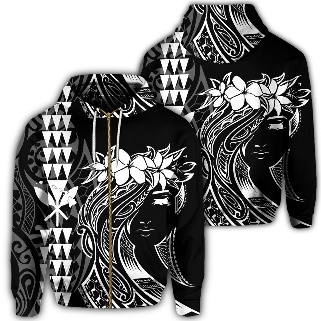 Hawaii Map Kanaka Polynesian Hula Girl Zip Hoodie Unisex Art - Polynesian Pride