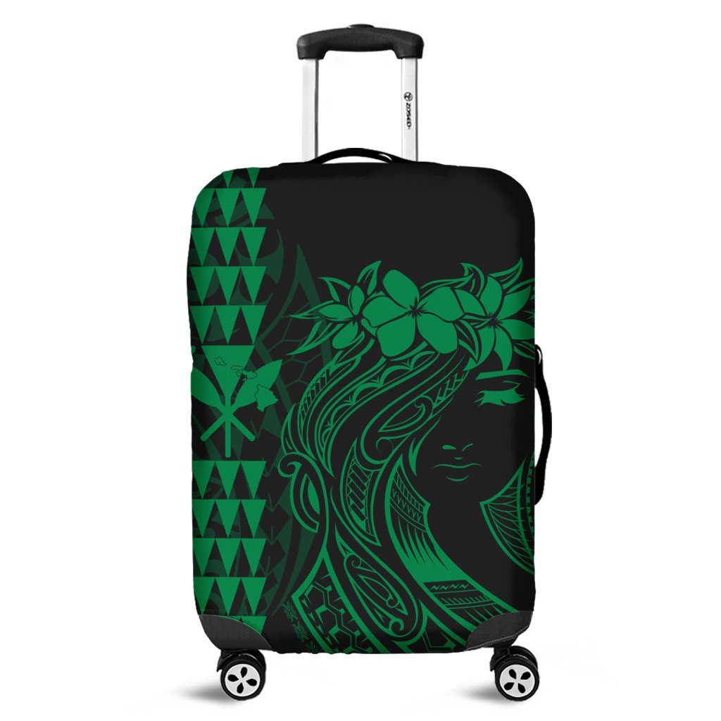 Hawaii Map Kanaka Polynesian Hula Girl Luggage Covers Green - AH - J5C Black - Polynesian Pride