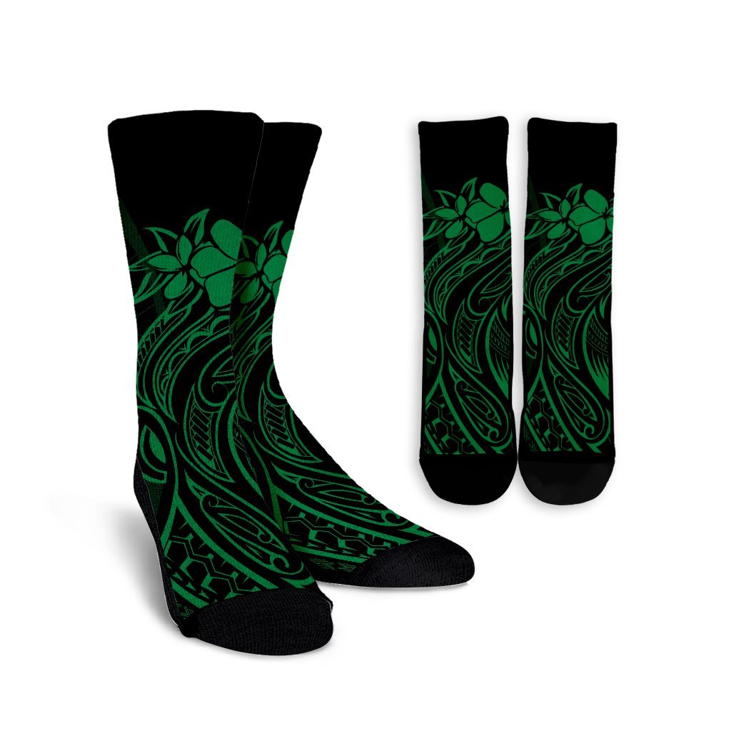 Hawaii Map Kanaka Polynesian Hula Girl Crew Socks Green - AH - J5R Crew Socks White - Polynesian Pride