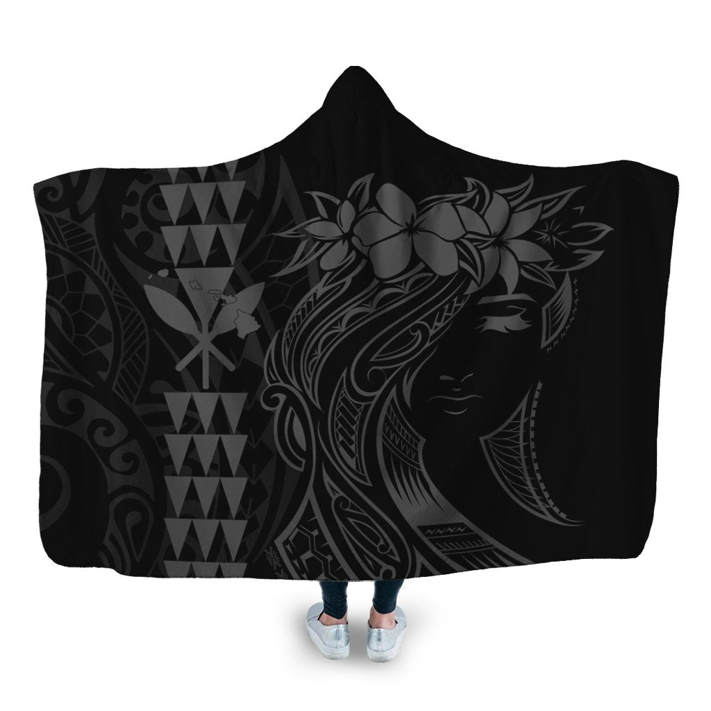 Hawaii Map Kanaka Polynesian Hula Girl Hooded Blanket Grey - AH - J5R Hooded Blanket White - Polynesian Pride