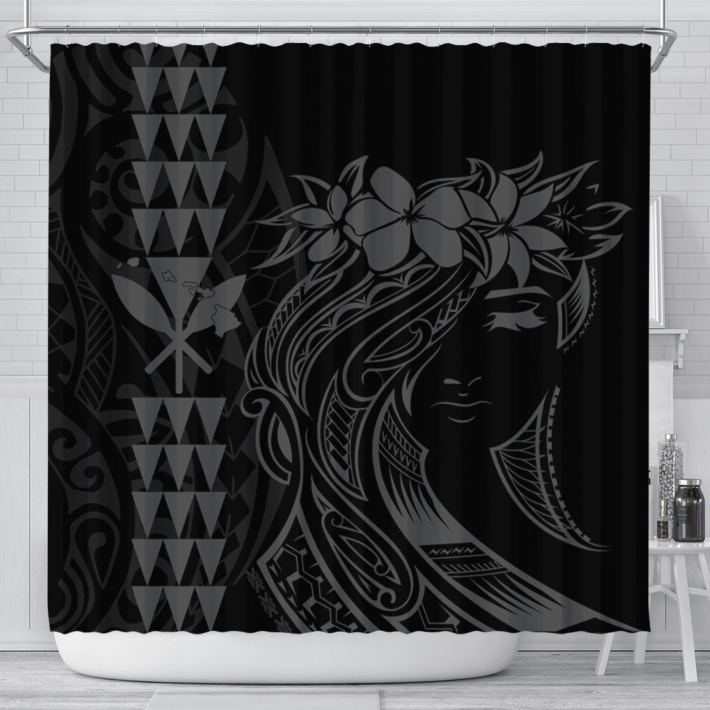 Hawaii Map Kanaka Polynesian Hula Girl Shower Curtain Grey - AH - J5C 177 x 172 (cm) Black - Polynesian Pride