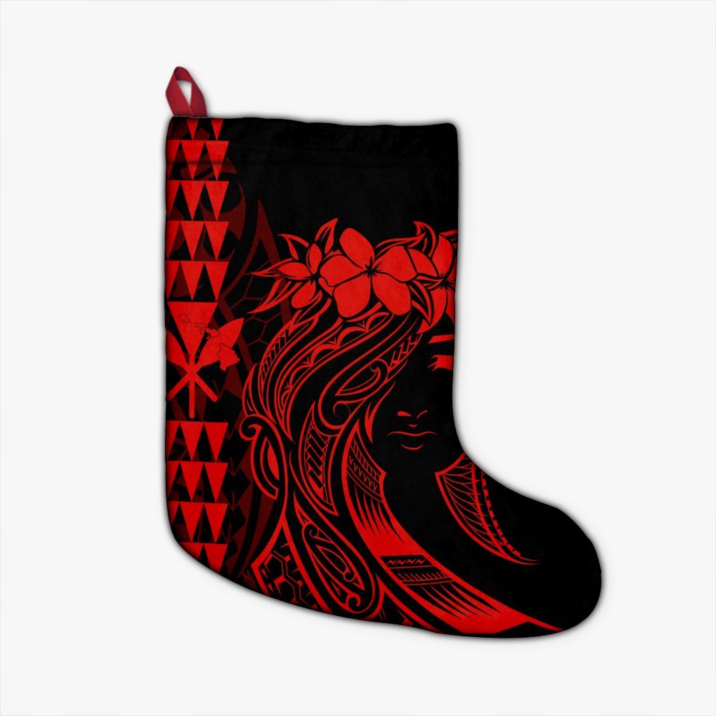 Hawaii Map Kanaka Polynesian Hula Girl Christmas Stocking Red - AH - J5R Christmas Stocking 26 X 42 cm Black - Polynesian Pride