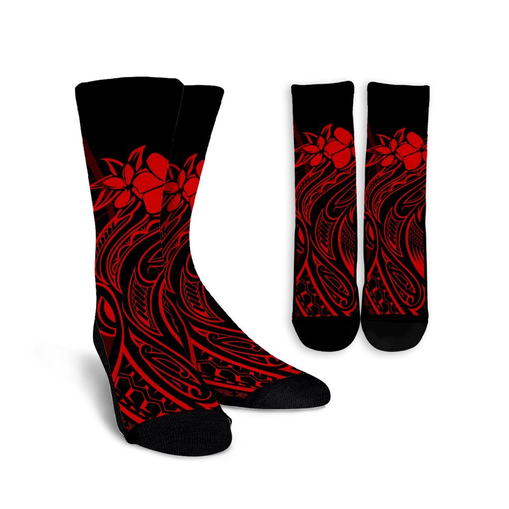 Hawaii Map Kanaka Polynesian Hula Girl Crew Socks Red - AH - J5R Crew Socks White - Polynesian Pride