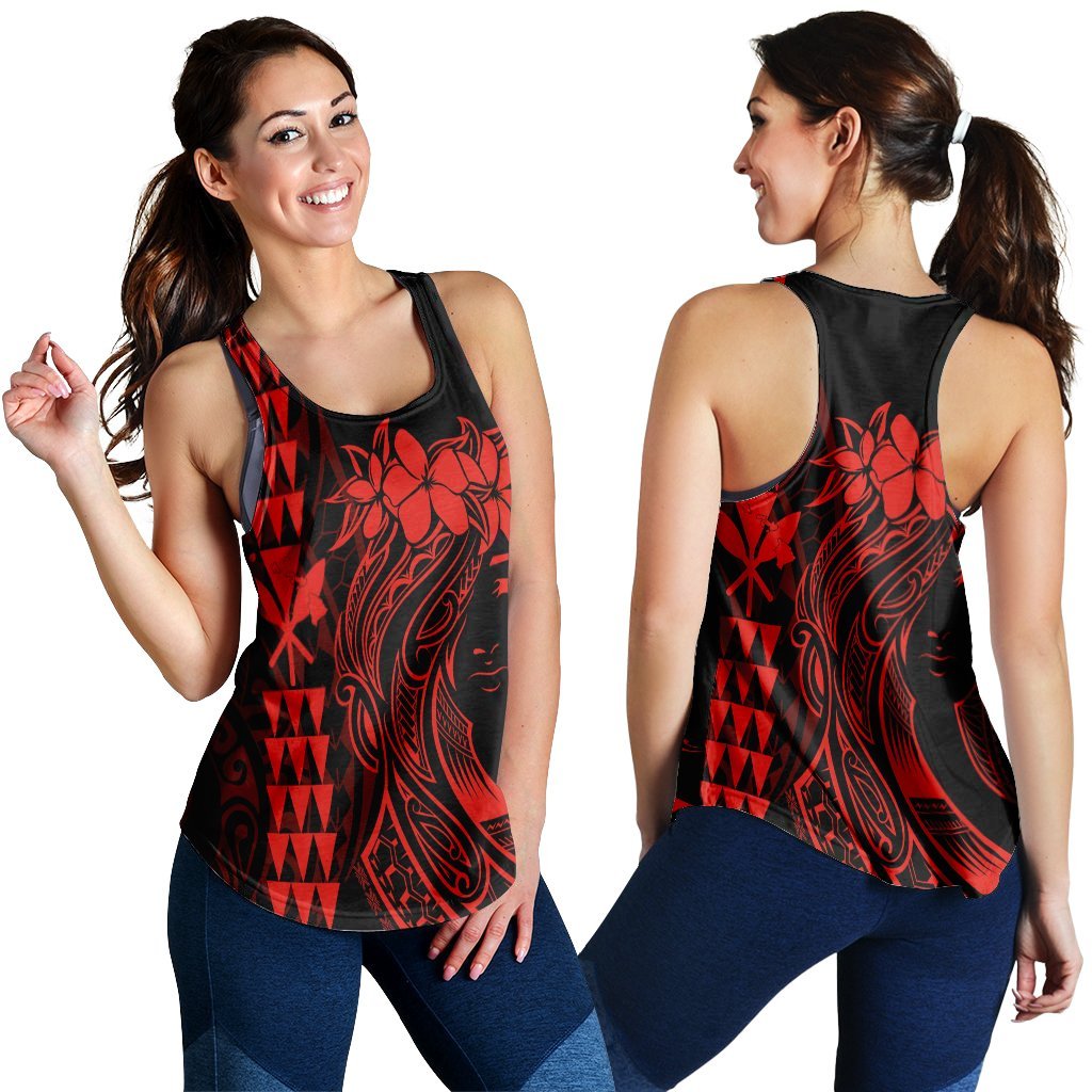 Hawaii Map Kanaka Polynesian Hula Girl Racerback Tank Red - AH - J5R Black - Polynesian Pride