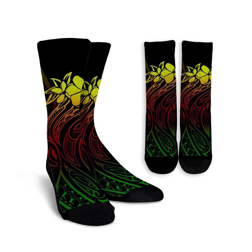 Hawaii Map Kanaka Polynesian Hula Girl Crew Socks Reggae - AH - J5R Crew Socks White - Polynesian Pride