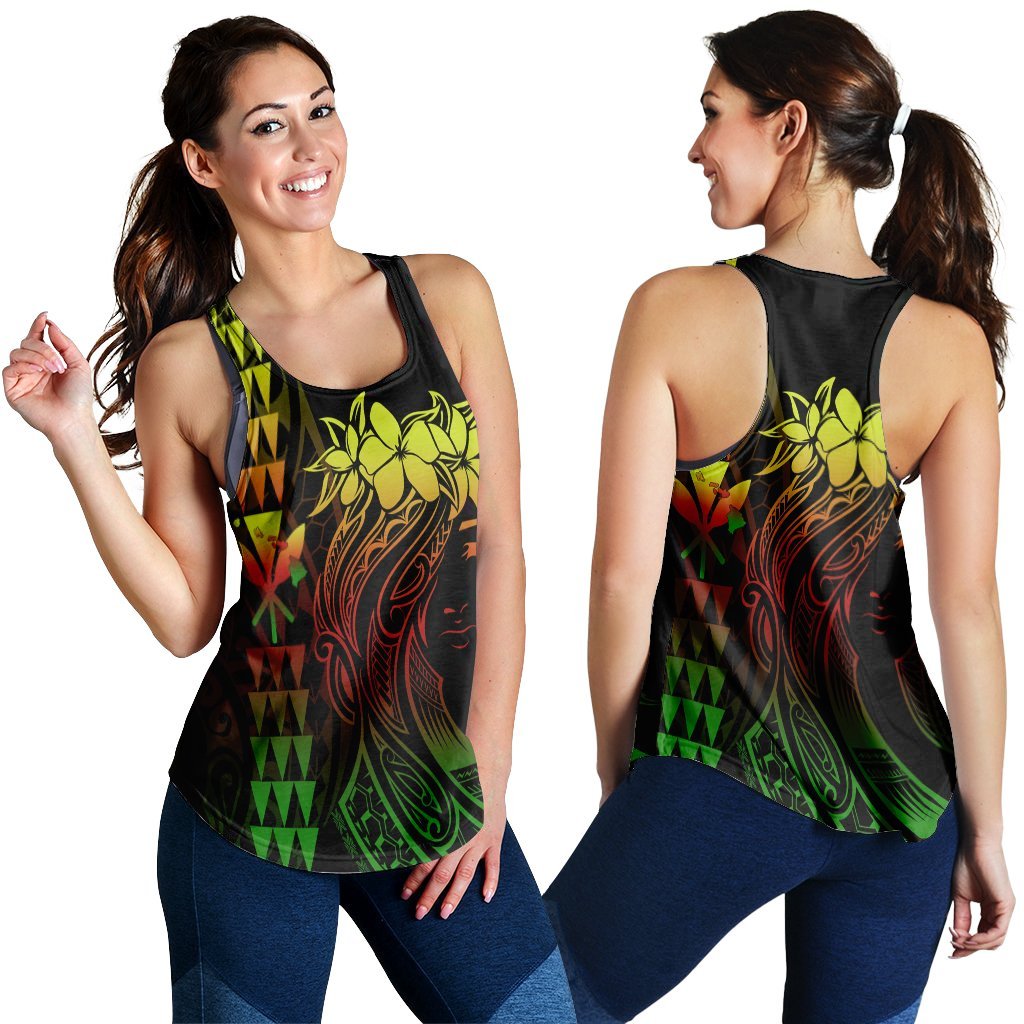 Hawaii Map Kanaka Polynesian Hula Girl Racerback Tank Reggae - AH - J5R Black - Polynesian Pride