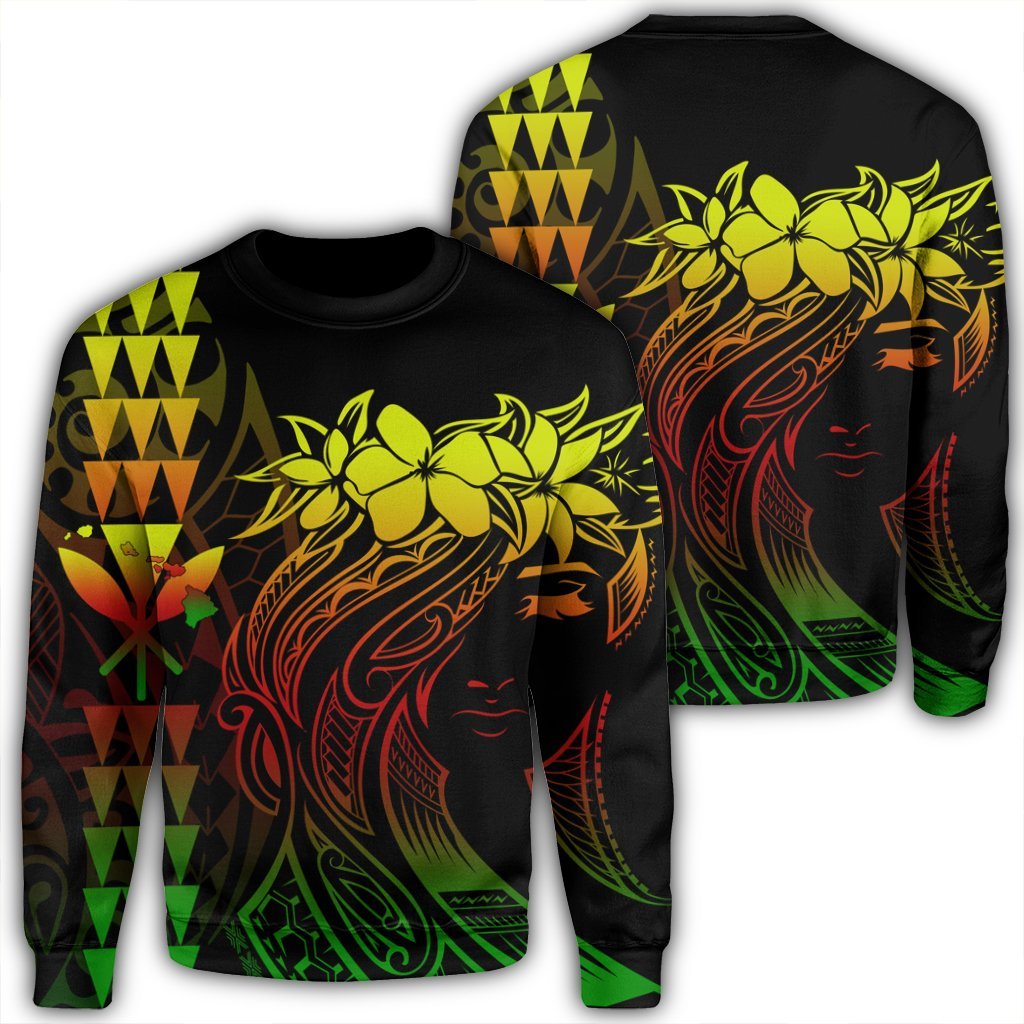 Hawaii Map Kanaka Polynesian Hula Girl Sweatshirt Reggae - AH - J5R Unisex Black - Polynesian Pride