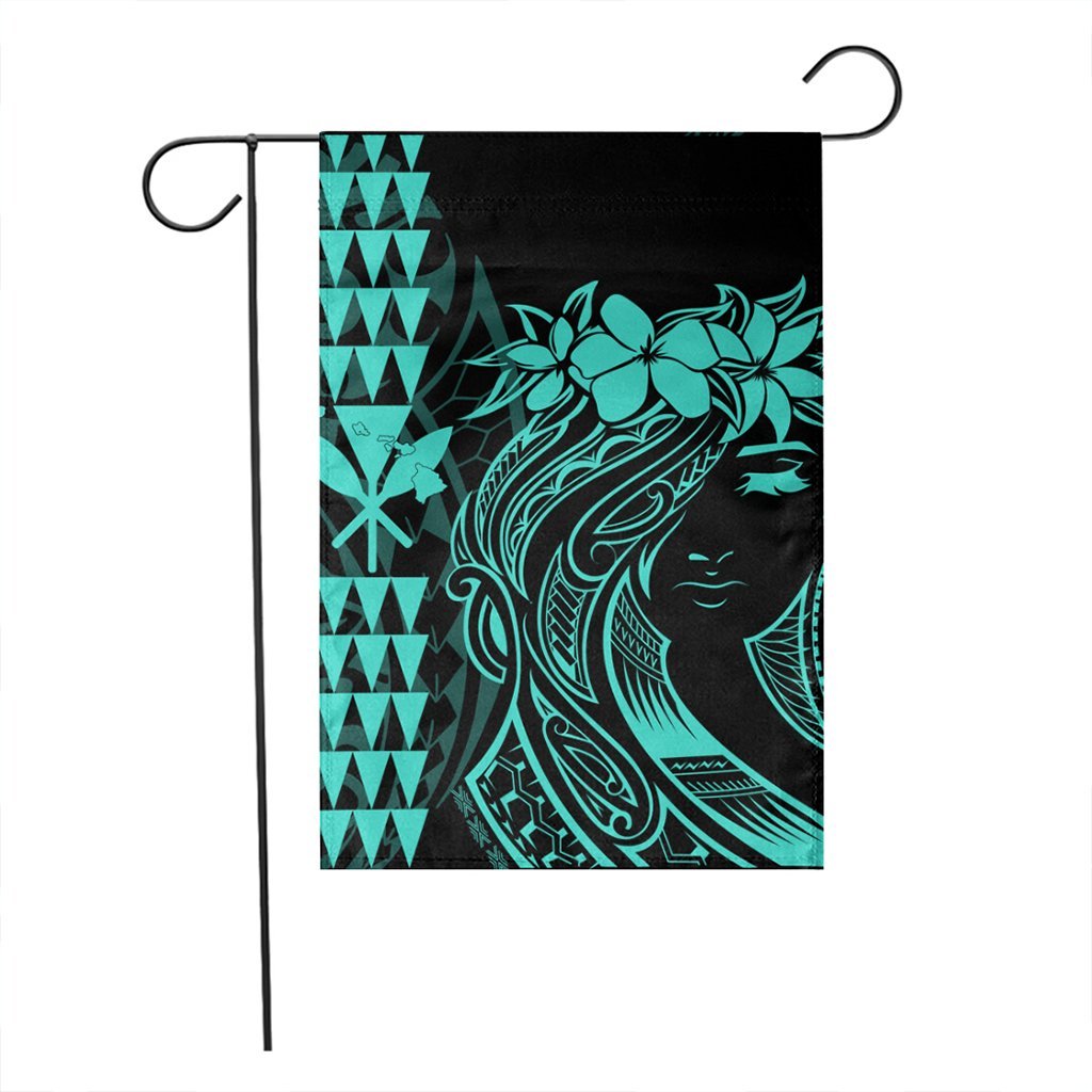 Hawaii Map Kanaka Polynesian Hula Girl Flag Turquoise - AH - J5C - Polynesian Pride