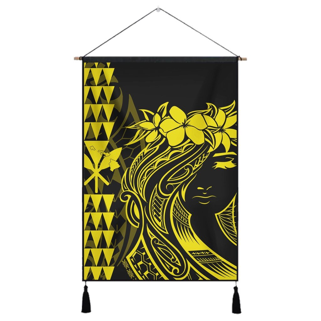 Hawaii Map Kanaka Polynesian Hula Girl Hanging Poster Yellow - AH - J5R Hanging Poster Cotton And Linen - Polynesian Pride