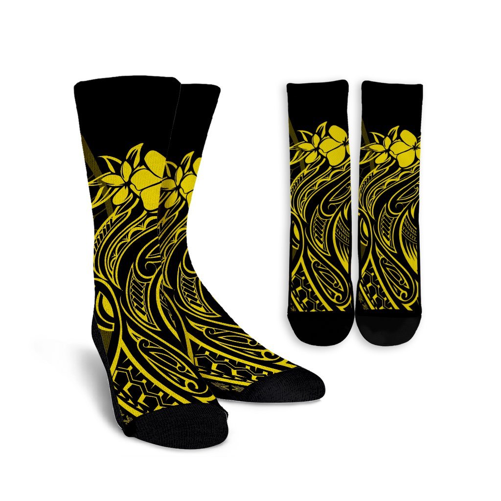 Hawaii Map Kanaka Polynesian Hula Girl Crew Socks Yellow - AH - J5R Crew Socks White - Polynesian Pride