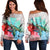 Hawaii Map Kanaka Sea Turtle Hibiscus Women's Off Shoulder Sweater - AH - Blue Pink Black - Polynesian Pride