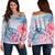 Hawaii Map Kanaka Turtle Galaxy Night Plumeria Hibiscus Women's Off Shoulder Sweater - AH Black - Polynesian Pride