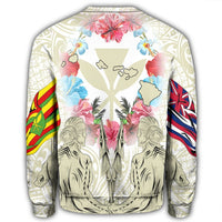 Hawaii Map Kanaka Two Men Holding Flag Sweatshirt Beige - AH - Polynesian Pride