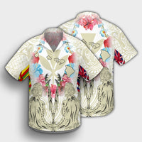 Hawaii Map Kanaka Two Men Holding Flag Hawaiian Shirt Beige - AH Black - Polynesian Pride