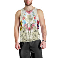 Hawaii Map Kanaka Two Men Holding Flag Tank Top Beige - AH Black - Polynesian Pride