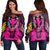 Hawaii Map Kanaka Two Men Holding Flag Women's Off Shoulder Sweater Pink - AH Black - Polynesian Pride