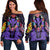 Hawaii Map Kanaka Two Men Holding Flag Women's Off Shoulder Sweater Purple - AH Black - Polynesian Pride