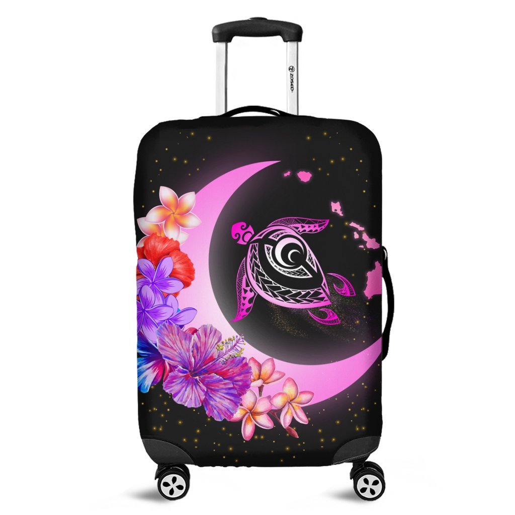 Hawaii Map Moon Star Turtle Plumeria Hibiscus Luggage Covers - AH Black - Polynesian Pride