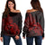 Hawaii Map Turtle Hibiscus Divise Polynesian Women's Off Shoulder Sweater Red - AH Black - Polynesian Pride