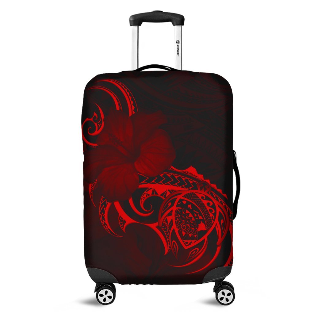 Hawaii Map Turtle Hibiscus Divise Polynesian Luggage Covers Red - AH Black - Polynesian Pride