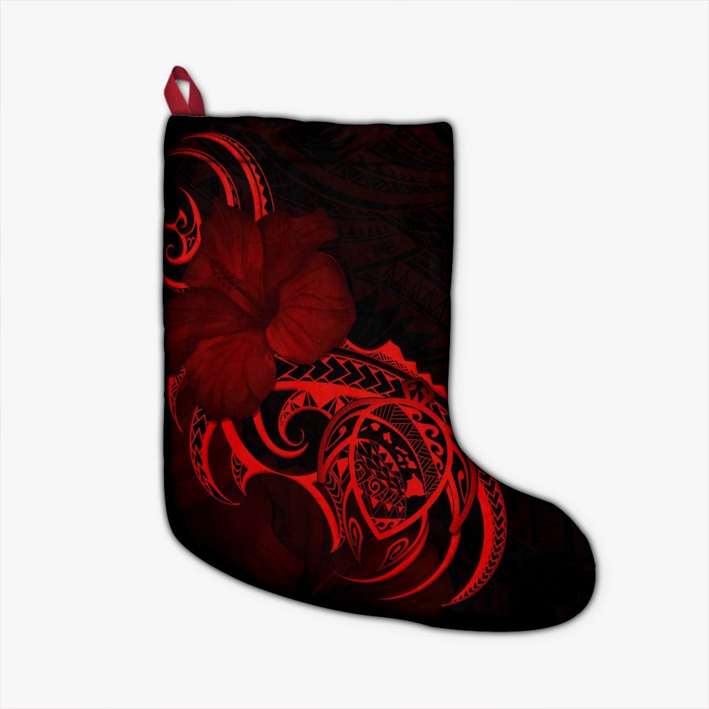 Hawaii Map Turtle Hibiscus Divise Polynesian Christmas Stocking Red - AH Christmas Stocking 26 X 42 cm Black - Polynesian Pride