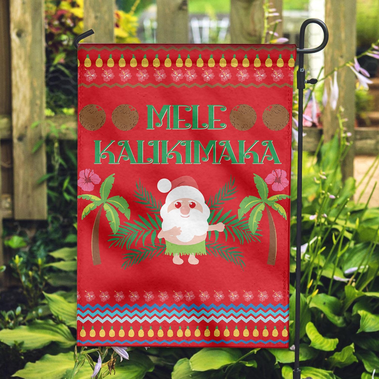 Hawaii Mele Kalikimaka Pattern Christmas Hawaiian Garden Flag - Pon Style - AH - Polynesian Pride