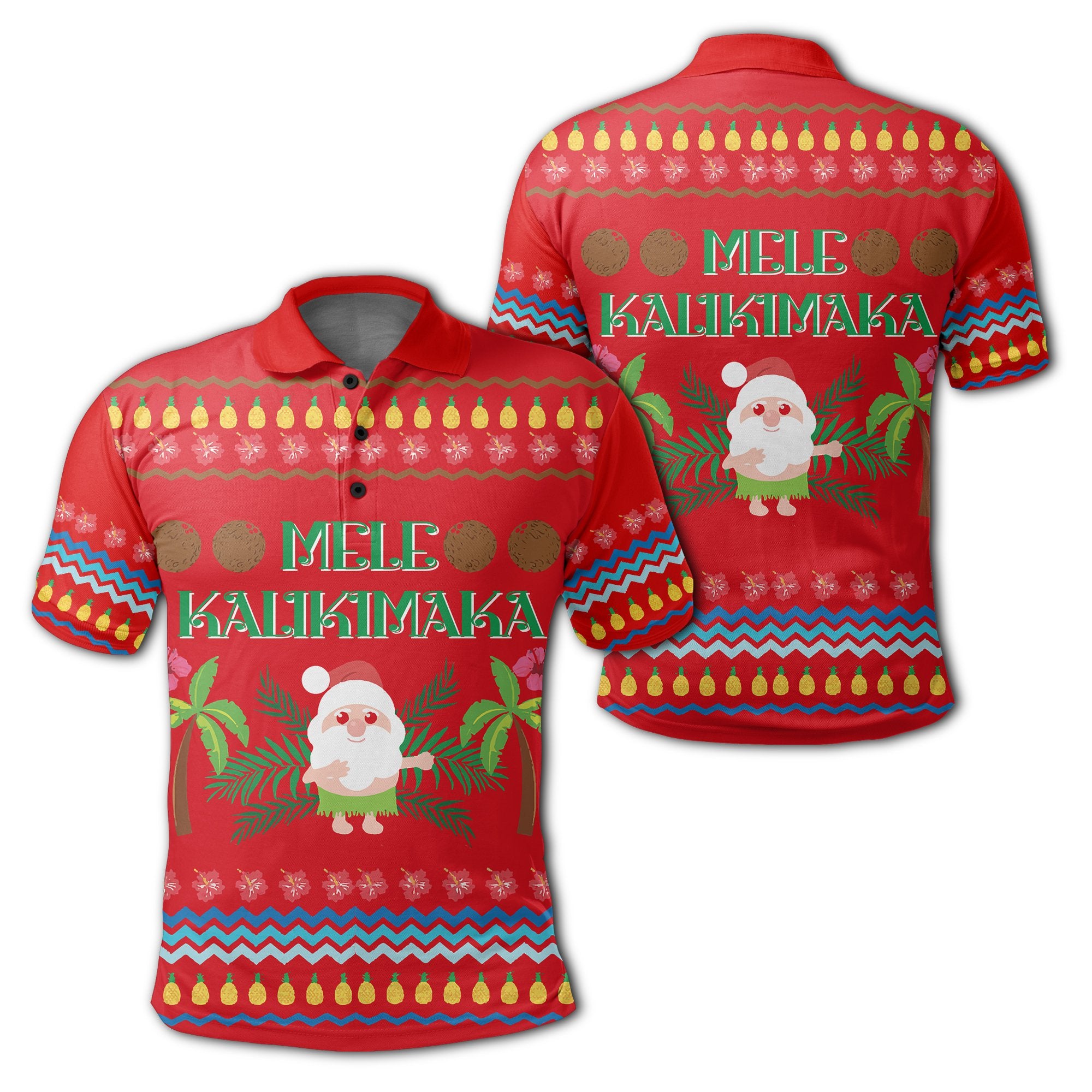 Hawaii Mele Kalikimaka Pattern Christmas Hawaiian Polo Shirt Pon Style Unisex Red - Polynesian Pride