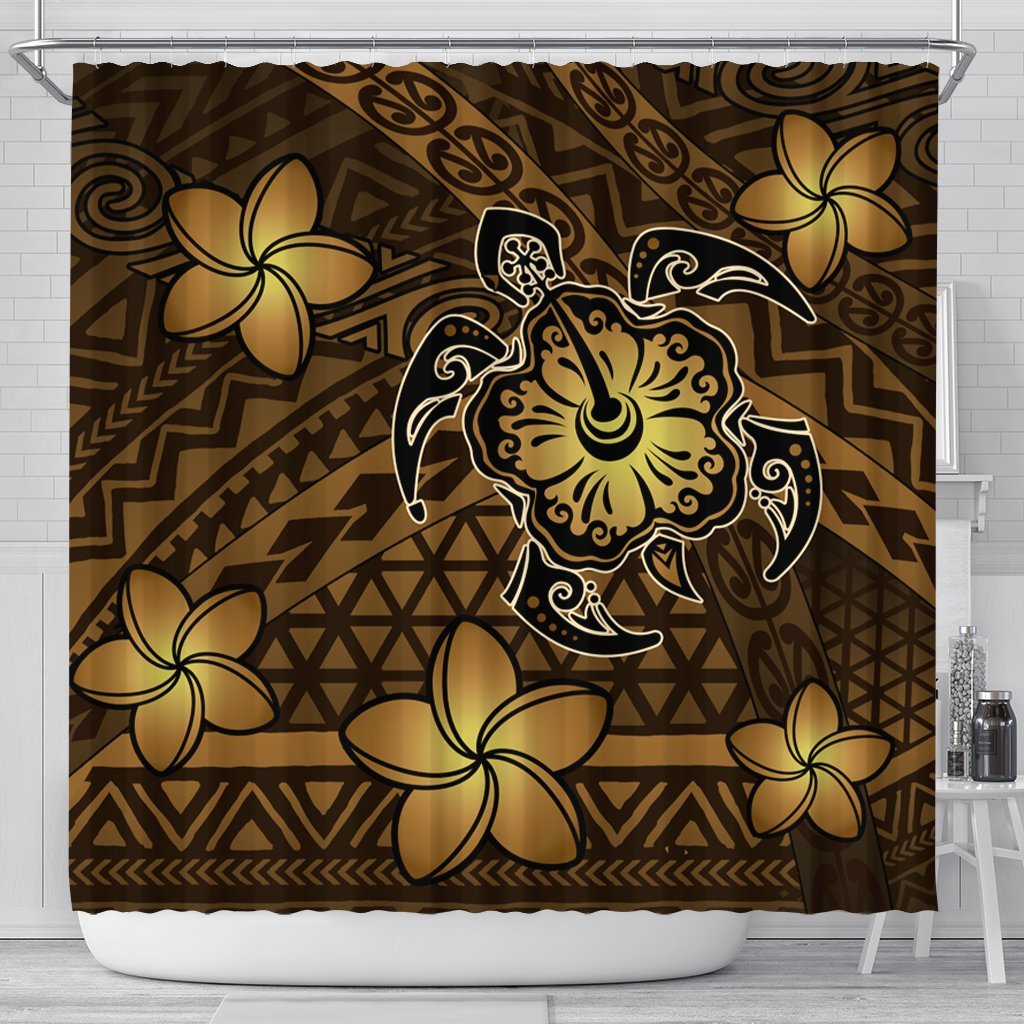 Hawaii Mix Polynesian Turtle Plumeria Shower Curtain - AH - Nick Style - Brown 177 x 172 (cm) Black - Polynesian Pride