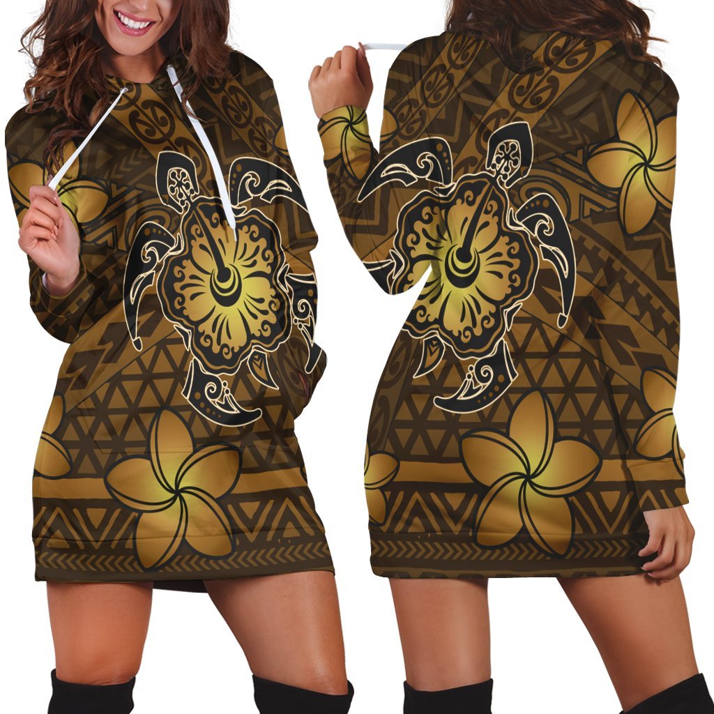 Hawaii Mix Polynesian Turtle Plumeria Hoodie Dress - AH - Nick Style - Brown Black - Polynesian Pride