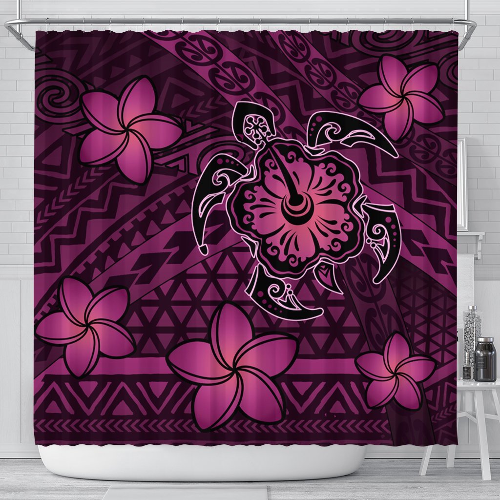 Hawaii Mix Polynesian Turtle Plumeria Shower Curtain - AH - Nick Style - Pink 177 x 172 (cm) Black - Polynesian Pride