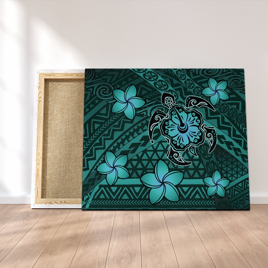 Hawaii Mix Polynesian Turtle Plumeria Canvas - AH - Nick Style - Turquoise Canvas Poly-cotton - Polynesian Pride