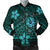 Hawaii Mix Polynesian Turtle Plumeria Bomber Jacket - AH - Nick Style - Turquoise Black Unisex - Polynesian Pride