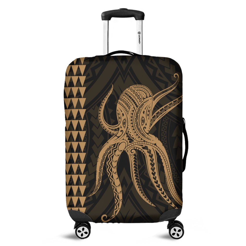 Hawaii Octopus KaKau Polynesian Luggage Covers - Gold - AH Black - Polynesian Pride