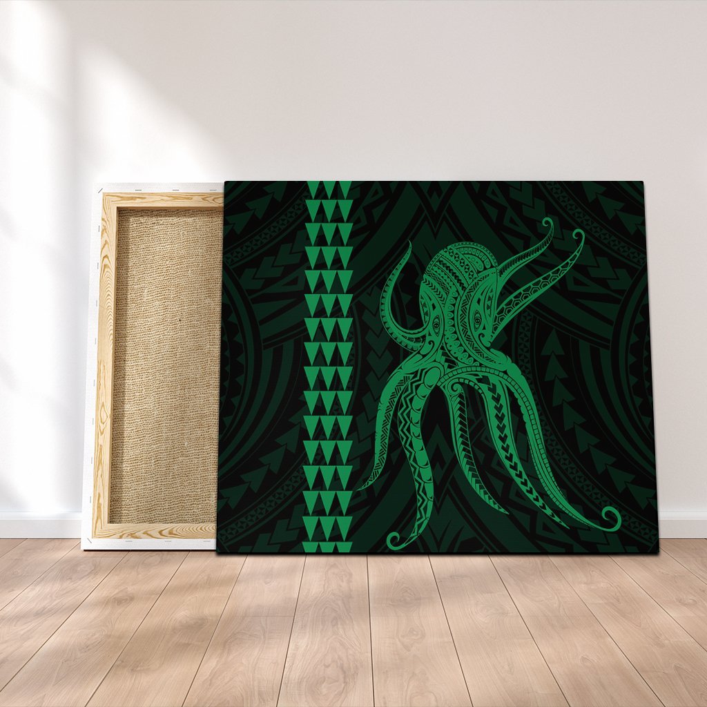 Hawaii Octopus KaKau Polynesian Canvas - Green - AH Canvas Poly-cotton - Polynesian Pride