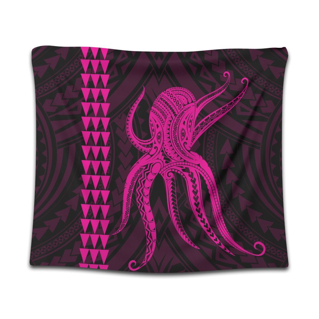 Hawaii Octopus KaKau Polynesian Tapestry - Pink - AH Wall Tapestry Black - Polynesian Pride