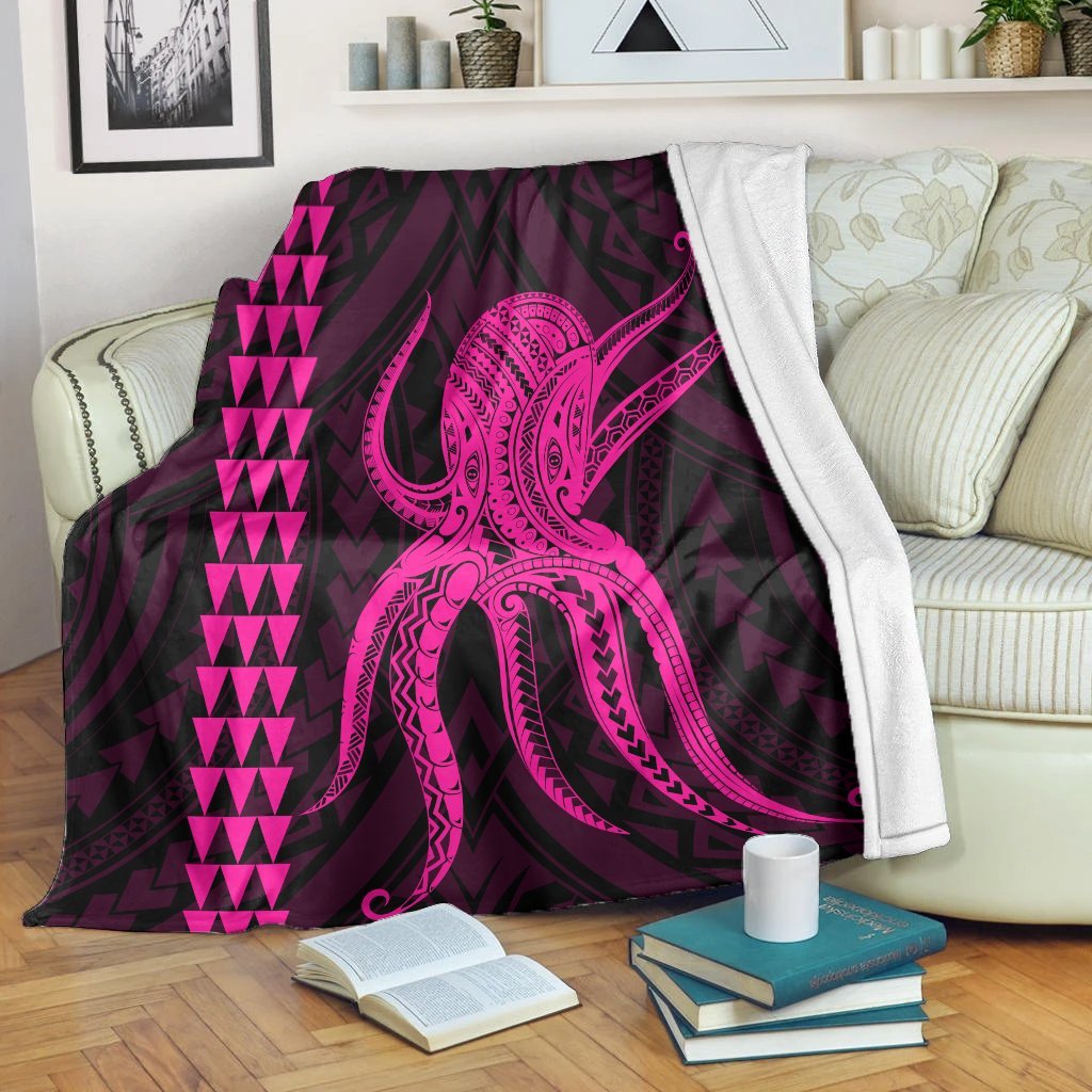 Hawaii Octopus KaKau Polynesian Premium Blankets - Pink - AH White - Polynesian Pride