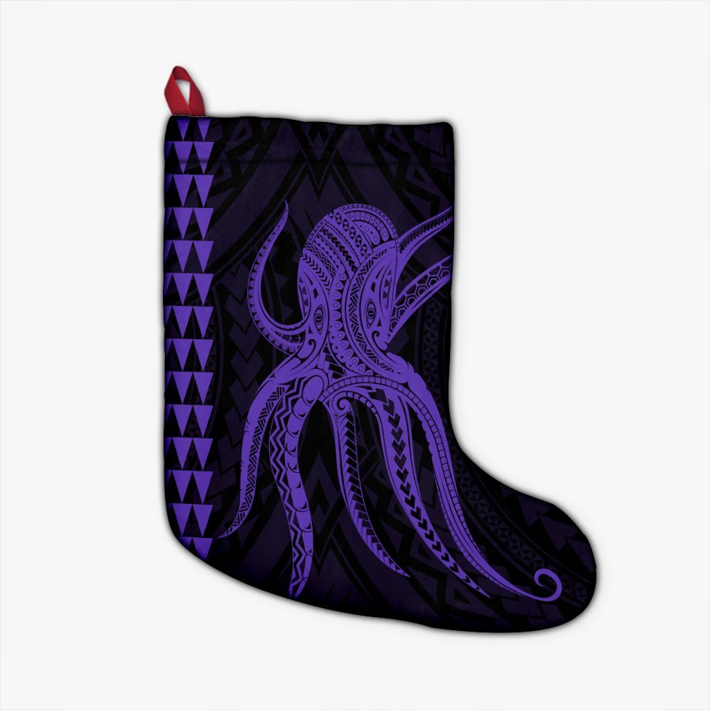 Hawaii Octopus KaKau Polynesian Christmas Stocking - Purple - AH Christmas Stocking 26 X 42 cm Black - Polynesian Pride