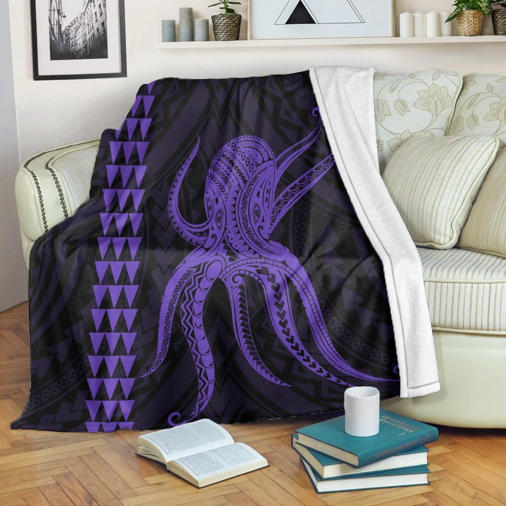 Hawaii Octopus KaKau Polynesian Premium Blankets - Purple - AH White - Polynesian Pride