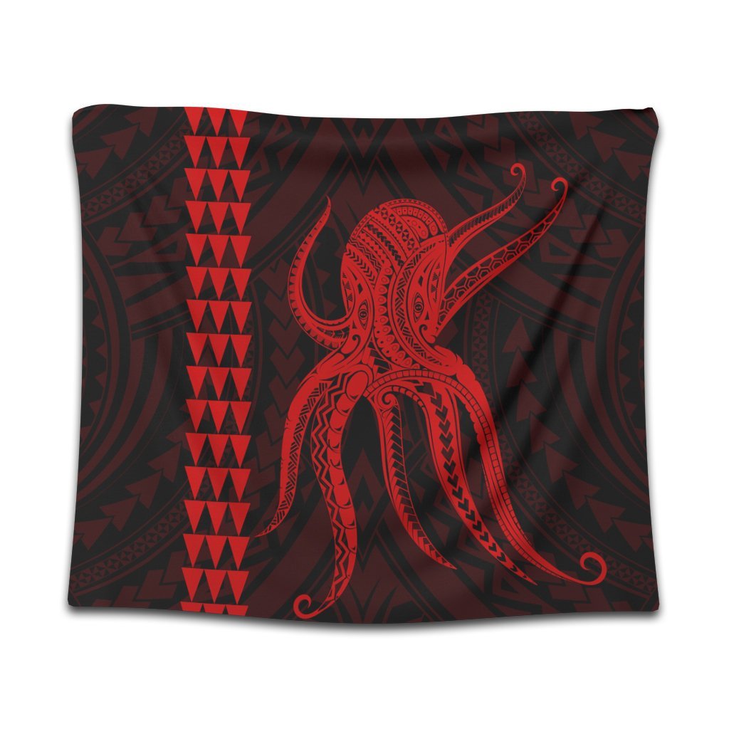 Hawaii Octopus KaKau Polynesian Tapestry - Red - AH Wall Tapestry Black - Polynesian Pride