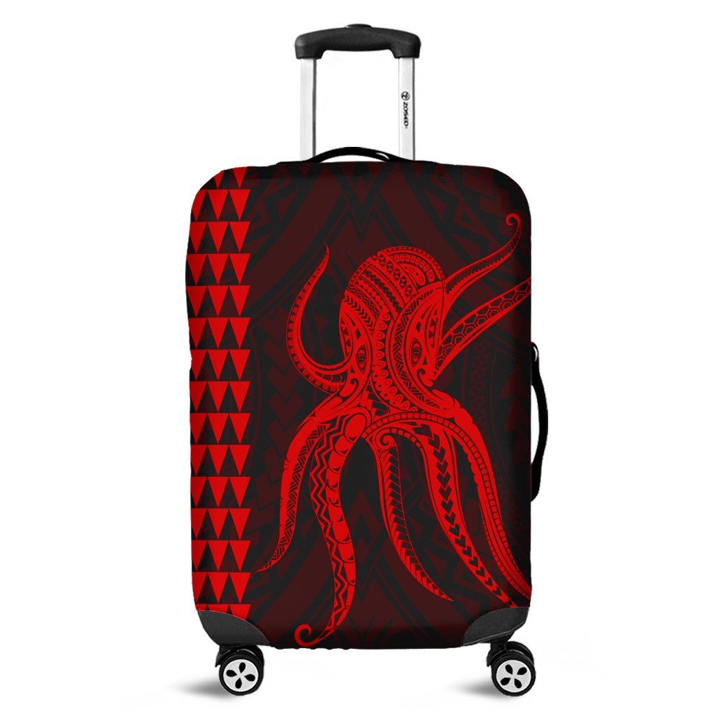 Hawaii Octopus KaKau Polynesian Luggage Covers - Red - AH Black - Polynesian Pride