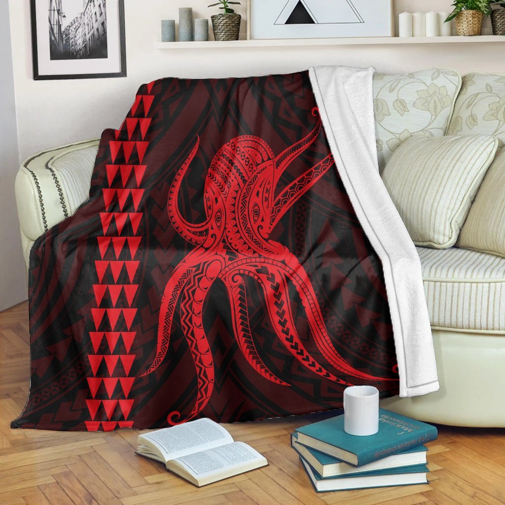 Hawaii Octopus KaKau Polynesian Premium Blankets - Red - AH White - Polynesian Pride