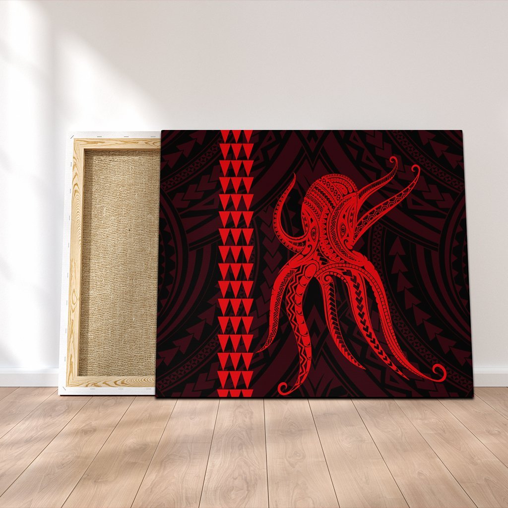 Hawaii Octopus KaKau Polynesian Canvas - Red - AH Canvas Poly-cotton - Polynesian Pride