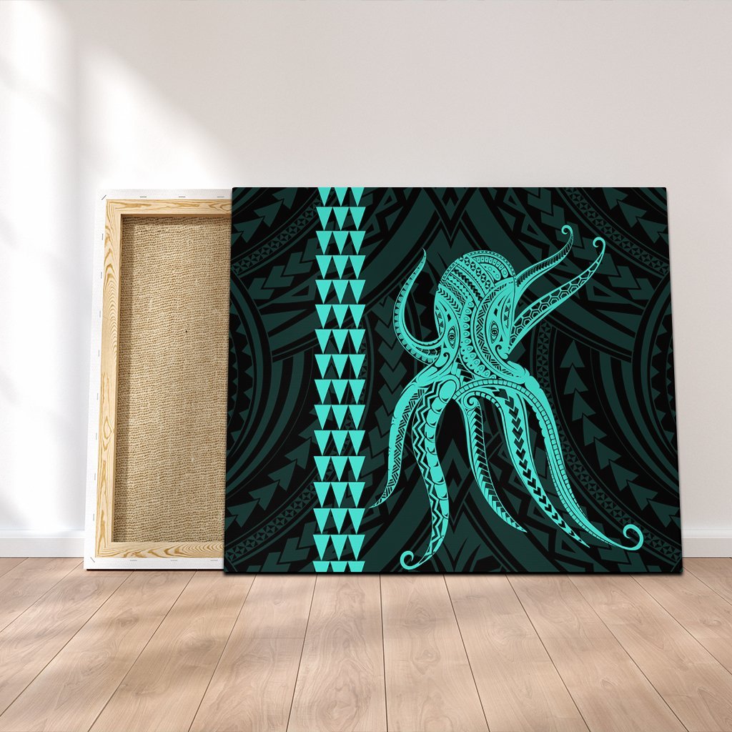 Hawaii Octopus KaKau Polynesian Canvas - Turquoise - AH Canvas Poly-cotton - Polynesian Pride