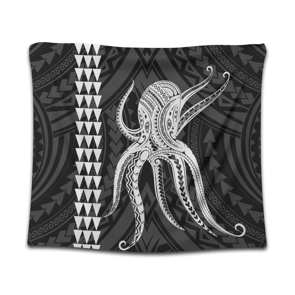 Hawaii Octopus KaKau Polynesian Tapestry - White - AH Wall Tapestry Black - Polynesian Pride