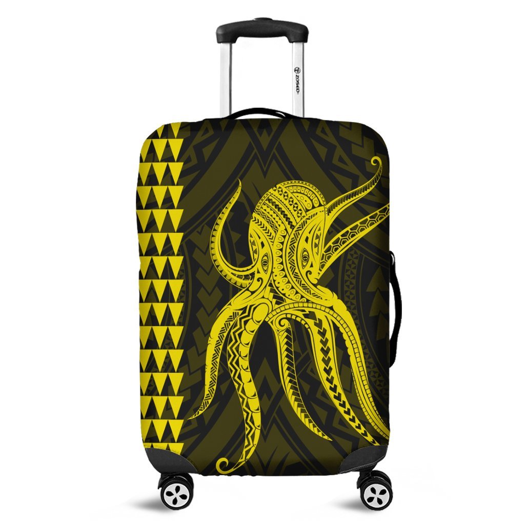 Hawaii Octopus KaKau Polynesian Luggage Covers - Yellow - AH Black - Polynesian Pride