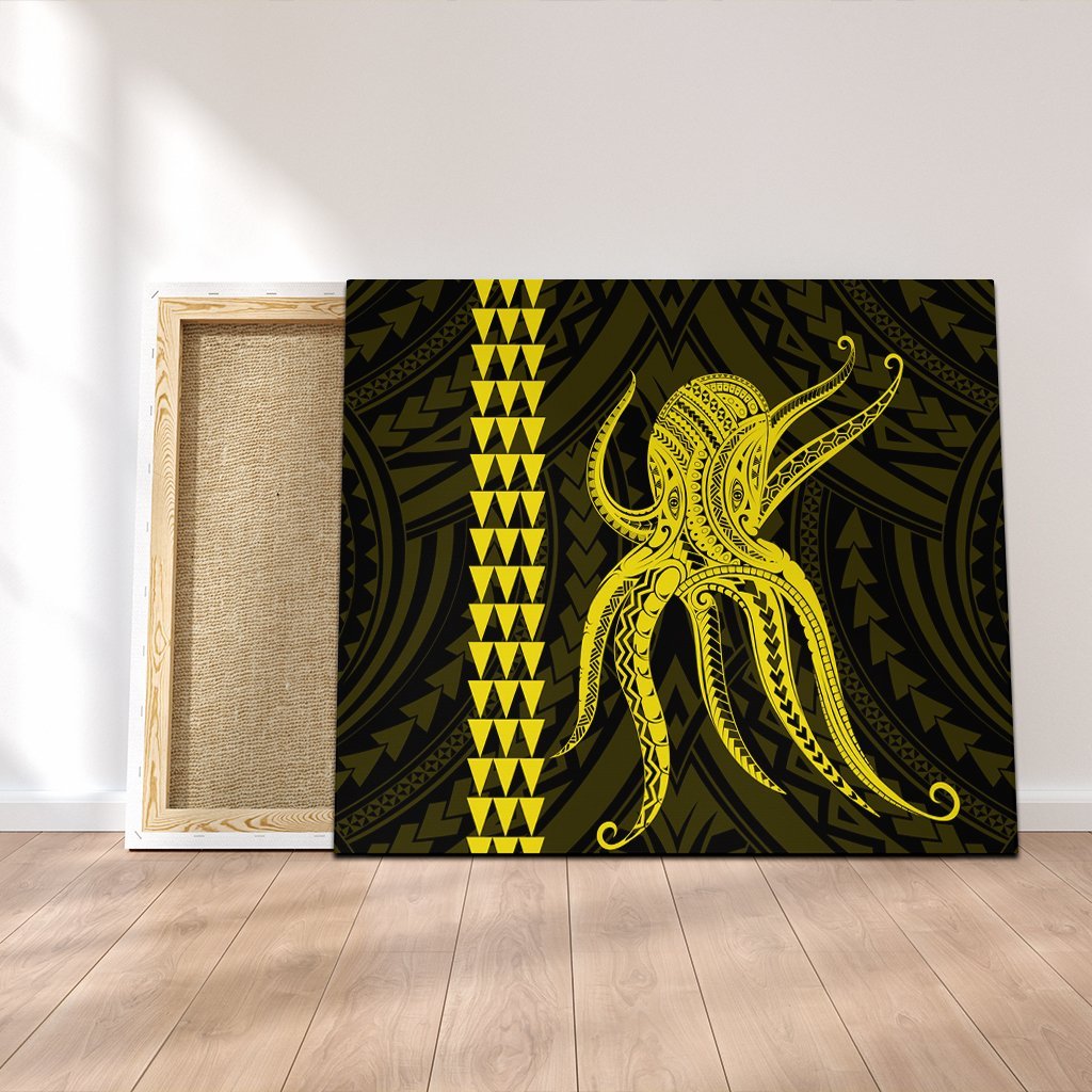 Hawaii Octopus KaKau Polynesian Canvas - Yellow - AH Canvas Poly-cotton - Polynesian Pride