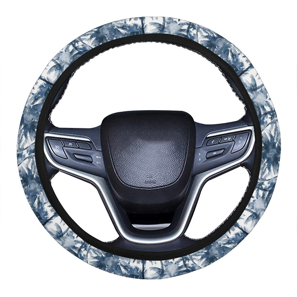 Hawaii Palm Trees And Tropical Branches Hawaii Universal Steering Wheel Cover with Elastic Edge One Size Blue Steering Wheel Cover - Polynesian Pride